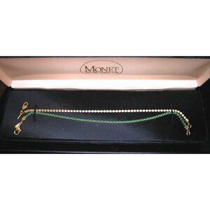 Monet Green Rhinestone Bracelets In Original Box 7 Inches Long Elegant Design